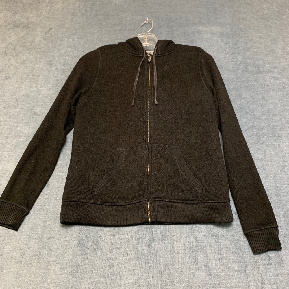 Sonoma Life + Style Sweater Hoodie Womens XS Black Faux Fur Lined Knit Full Zip